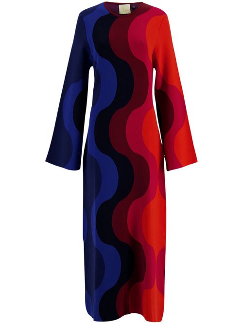 Jacquard long-sleeved midi dress - Red