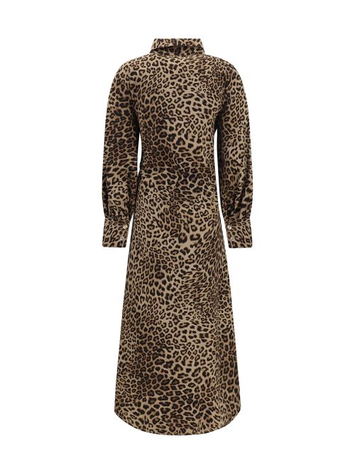 Leopard-Print Cotton Dress — Brown