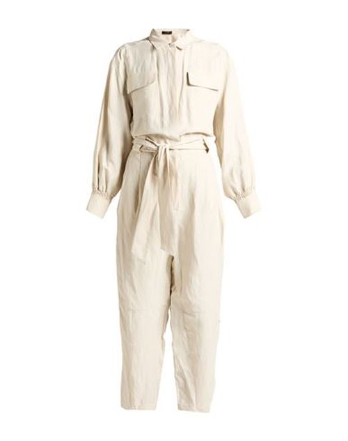 Woman Jumpsuit Cream Size 6 Viscose, Linen