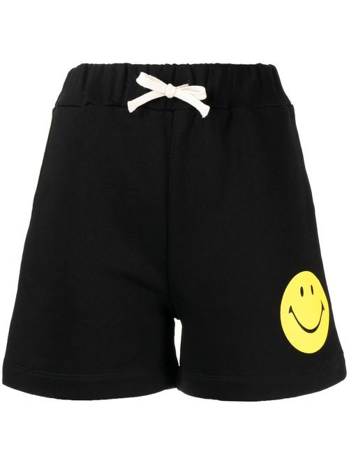 Smiley-face print cotton shorts - Black