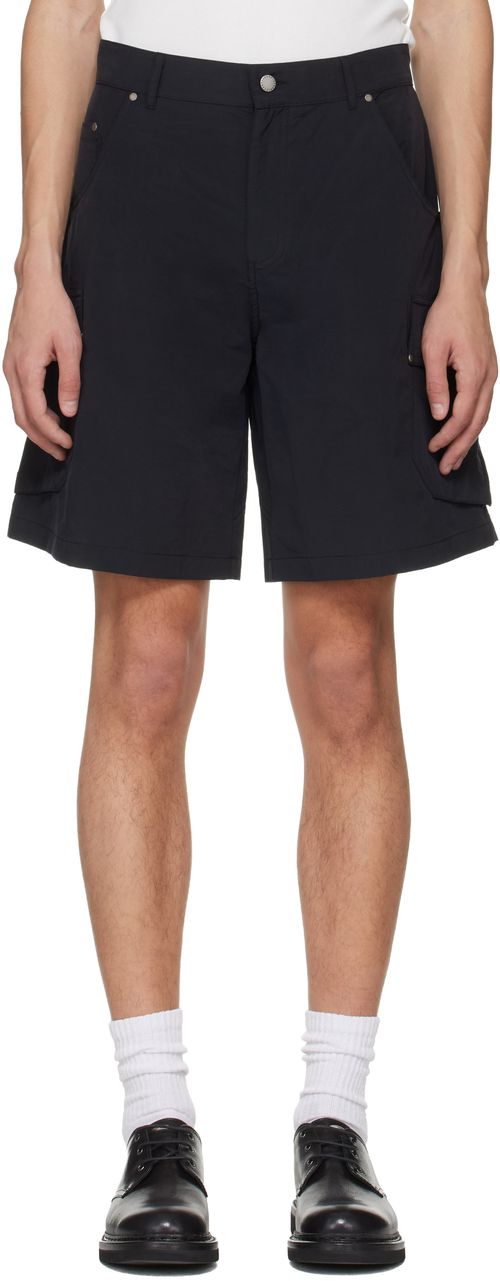 Black Riveted Nylon Cargo Shorts