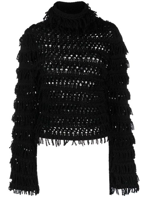 Fringe-detail open-knit jumper - Black