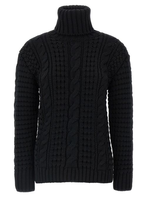 Cable-Knit Virgin Wool Turtleneck Sweater — Black