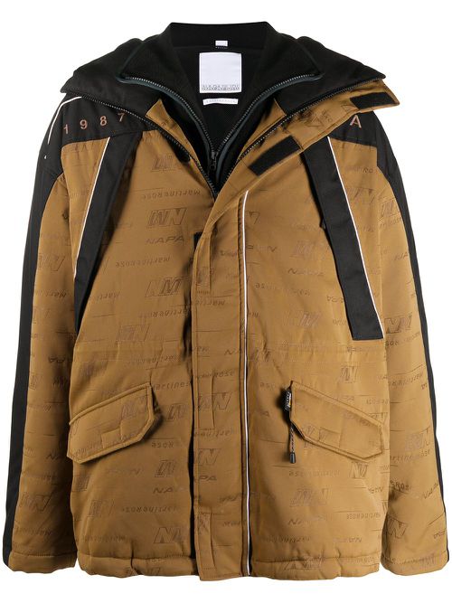 Oversized logo print coat - Brown