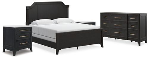 Welltern Queen Panel Bed with Dresser and 2 Nightstands, Black