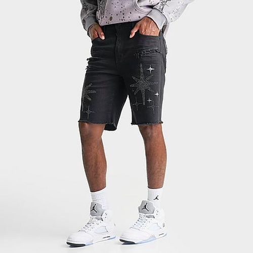 Men's Rhinestone Denim Shorts in Black