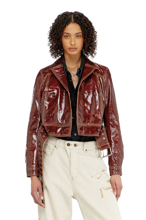 Patent-leather jacket with large belt - Leather jackets - Woman -