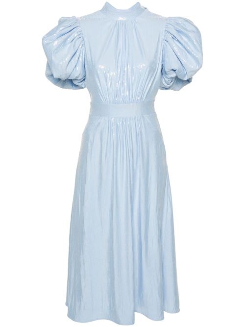 Puff-sleeve sequined midi dress - Blue