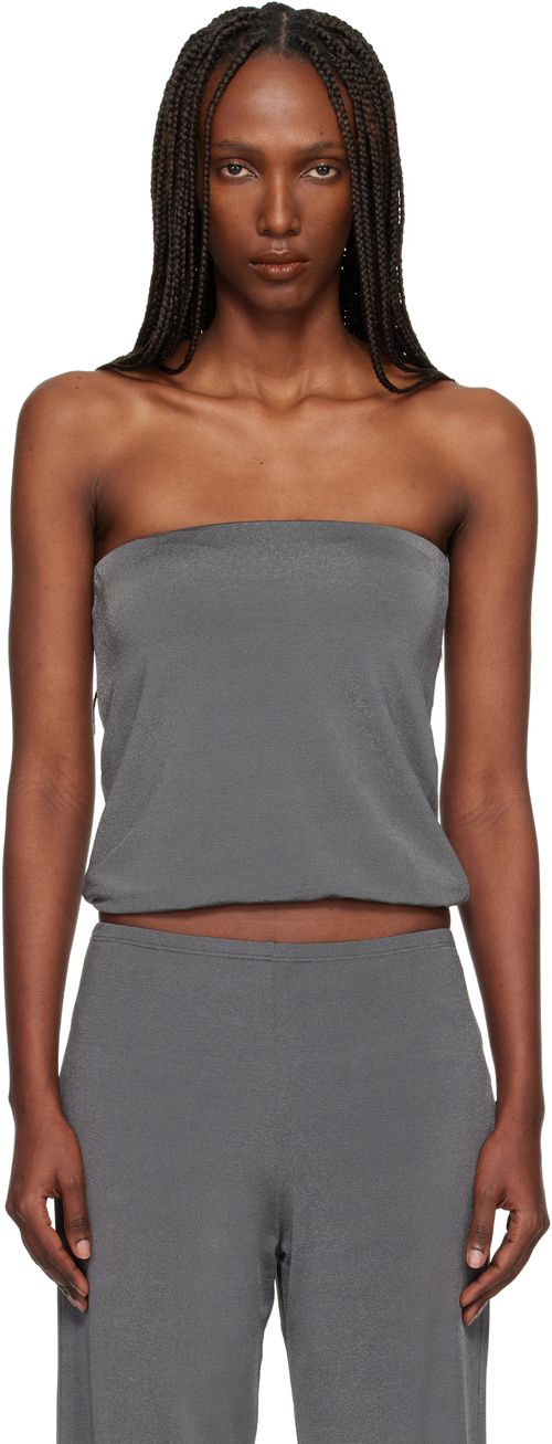 Gray Shiny Crêpe Jersey Bustier Top