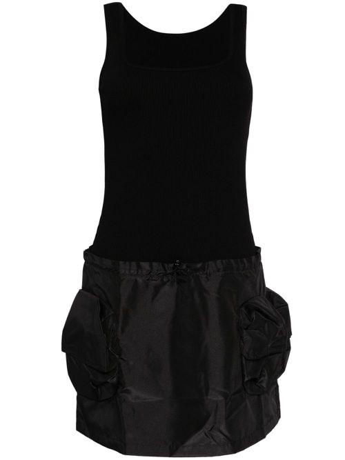 Contrasting-fabrics sleeveless minidress - Black