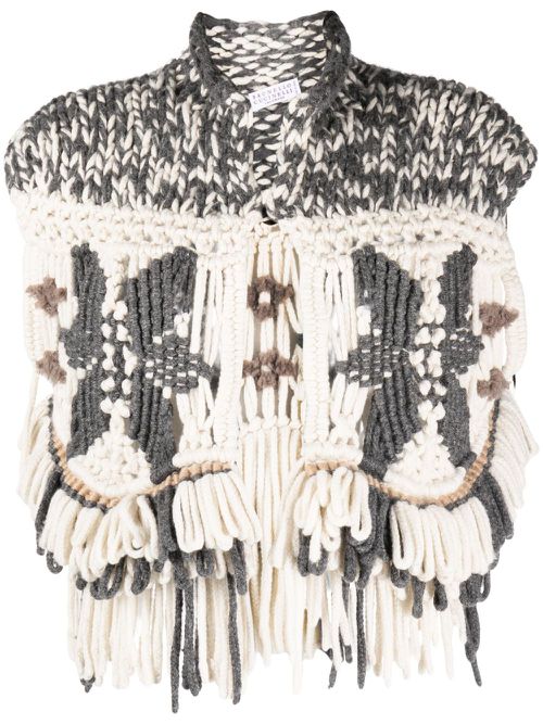 Embroidered-design cardigan - White