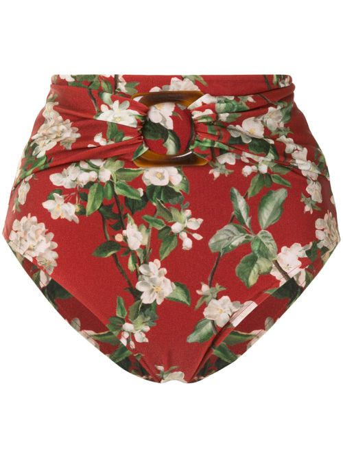 Floral print high-rise bikini bottoms - Red