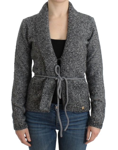Virgin Wool Blend Knit Cardigan — Gray