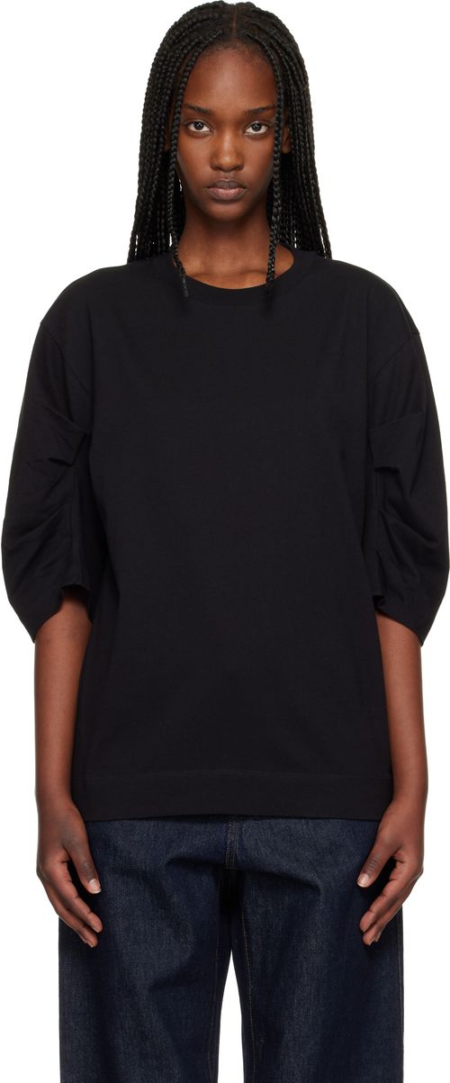 Black Pleated Sleeve T-shirt