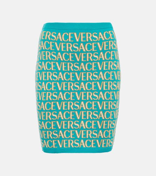 Allover cotton-blend miniskirt