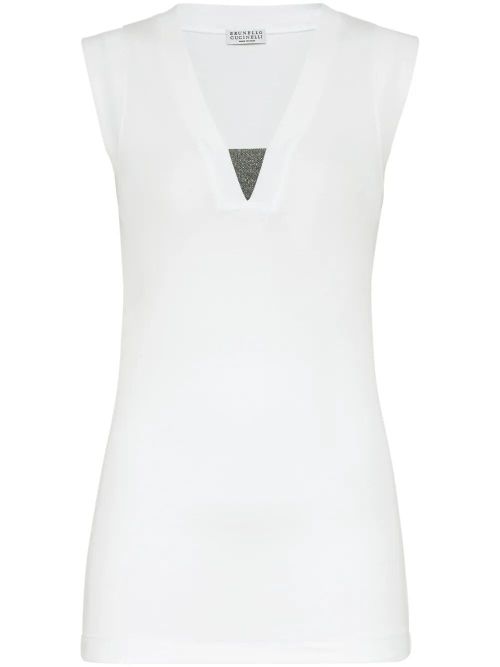 Stretch Cotton Jersey Tank Top With Precious Faux-L