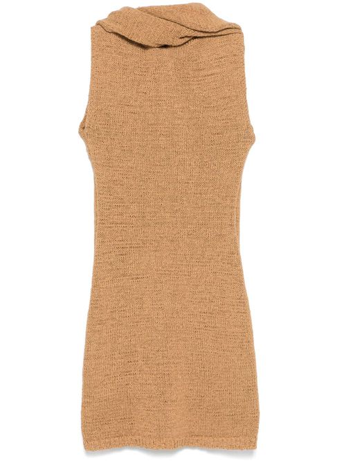 Hooded knitted mini dress - Brown