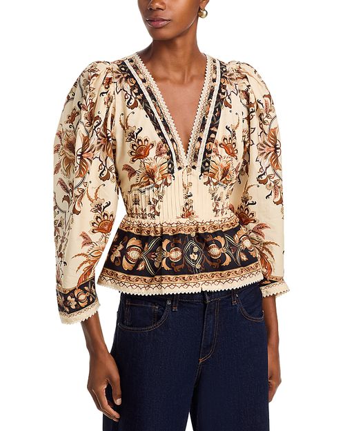 Majestic Garden Lace Puff Sleeve Cotton Top