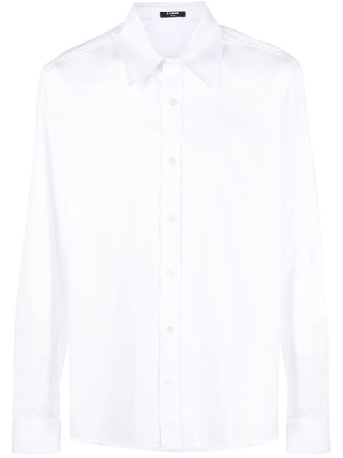 Logo-embroidered cotton shirt - White