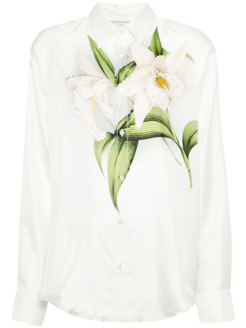 Floral-print silk shirt - White