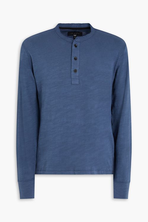 Slub cotton-jersey henley T-shirt - Blue - XL