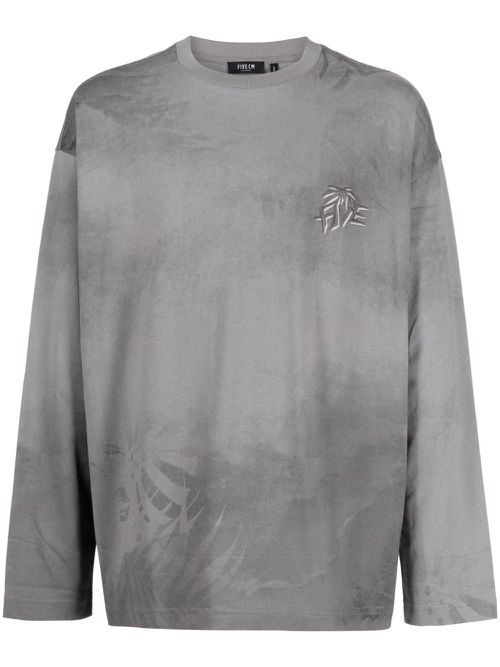 Leaf-print cotton T-shirt - Grey