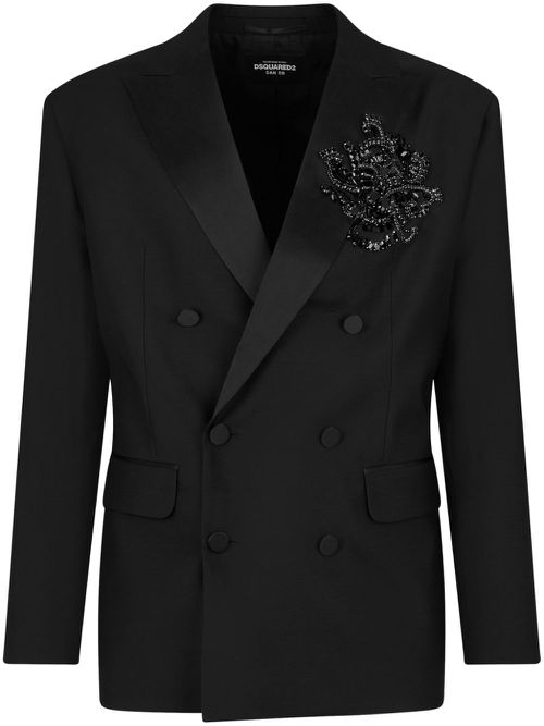 Embellished double-breasted blazer - Black