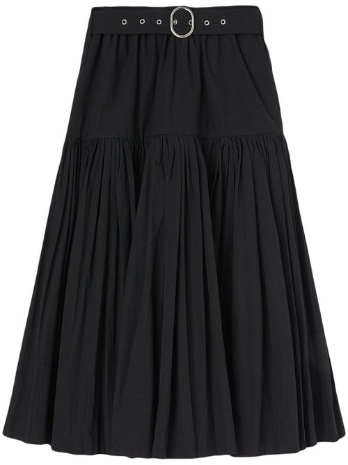 Pleated high-waisted midi skirt - Black