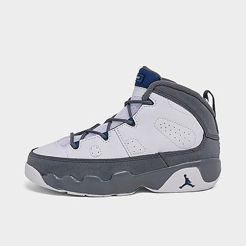 Kids Toddler Air Retro 9 Basketball Shoes in White/French Blue/Flint Grey