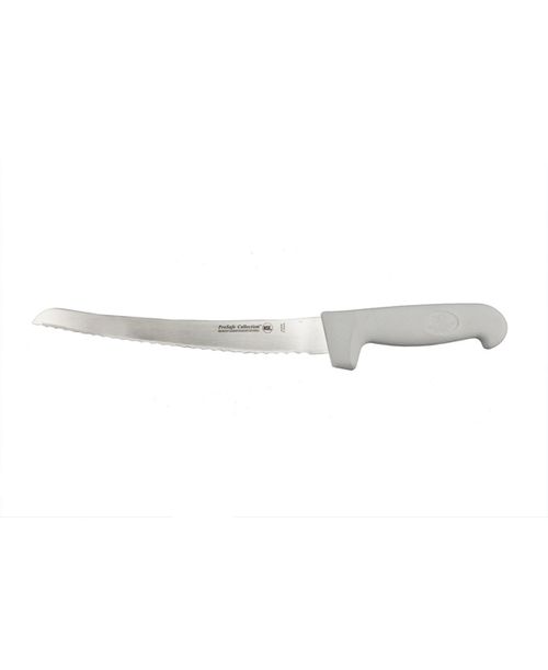 "Ergonomic Stainless Steel Bread Knife, Curved Serrated, 9"" - White"