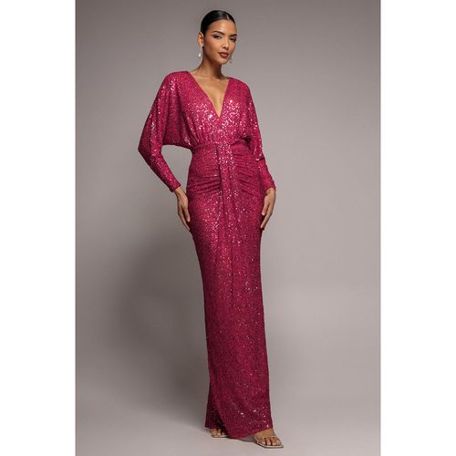 Goddiva Plunge V-Neck Sequin Maxi - Burgundy