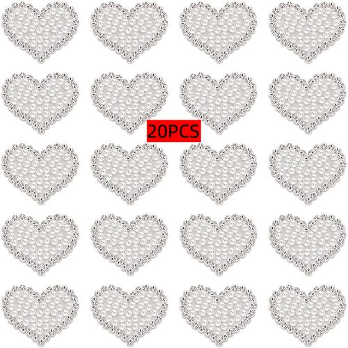 TEMU A Set /20pcs Sparkling Heart-shaped Patches - Diy White Embroidery, Ironing, Decals, Holiday Wedding Dressing Supplies For Clothes, Shoe