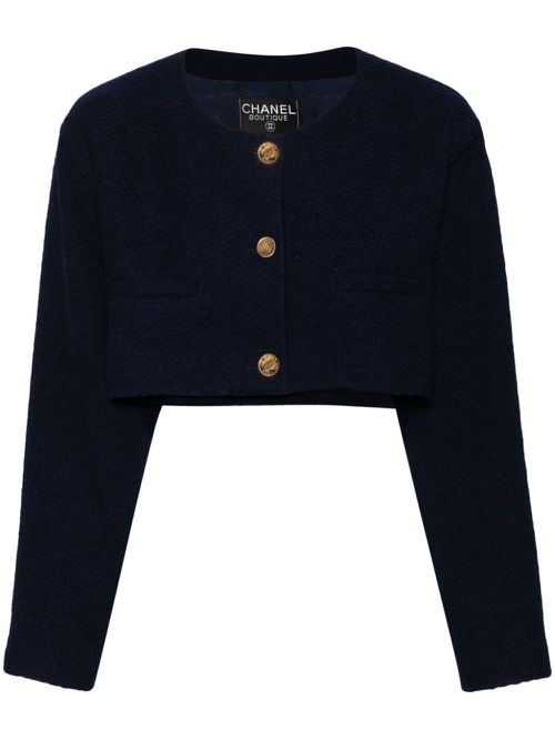 1990s bouclé cropped jacket - Blue