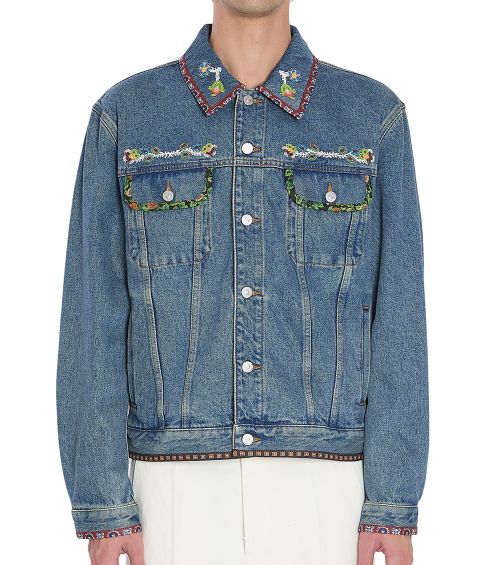 Blue Embroidered Denim Jacket