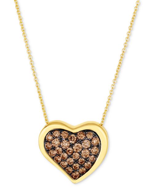 Godiva x Chocolate Ganache Heart Pendant Necklace Featuring Chocolate Diamond (5/8 ct. t.w.) in 14k Gold - K Honey Gold Pendant