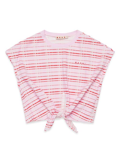 Check-print knotted T-shirt - Pink