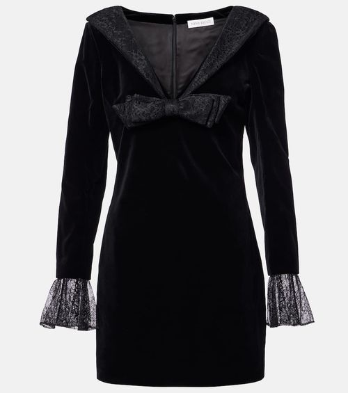 Lace-trimmed cotton velvet minidress