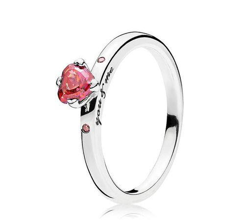 Sparkling Red Heart Ring In Sterling Silver
