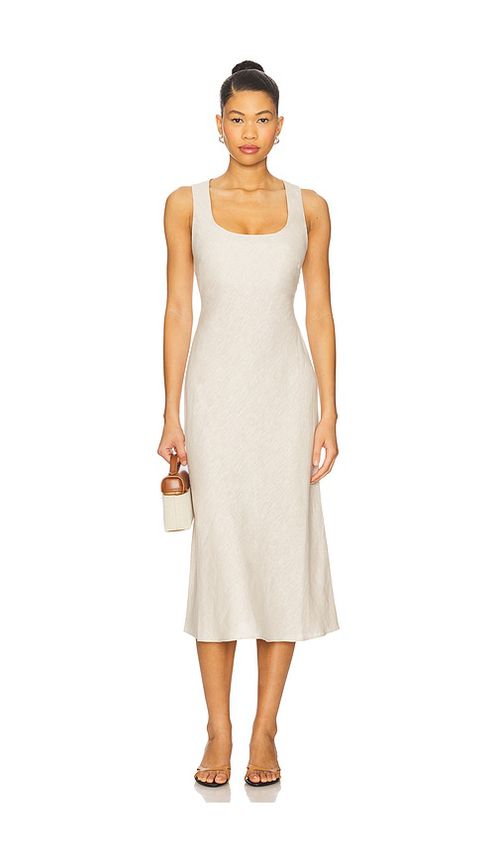 L'Academie Eula Linen Midi Dress in Natural Beige - Beige. M also in
