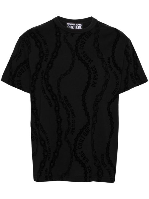 Flocked-logo cotton T-shirt - Black