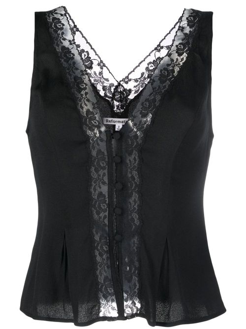 Cristina lace-trim tank top - Black