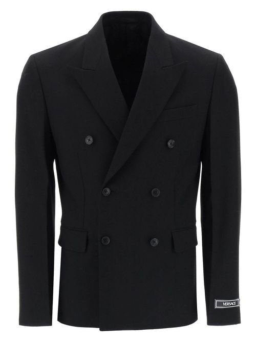 Versace Men's Double-Breasted Wool Blazer in Black | Size 48 | 10124921A07978 Color 1B000