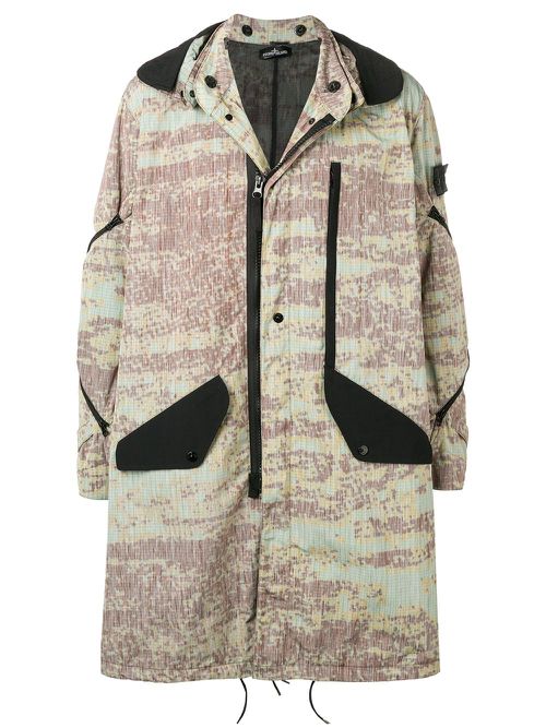 Printed hooded parka coat - Green