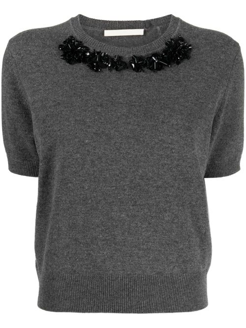 Floral-applique wool-cashmere jumper - Grey