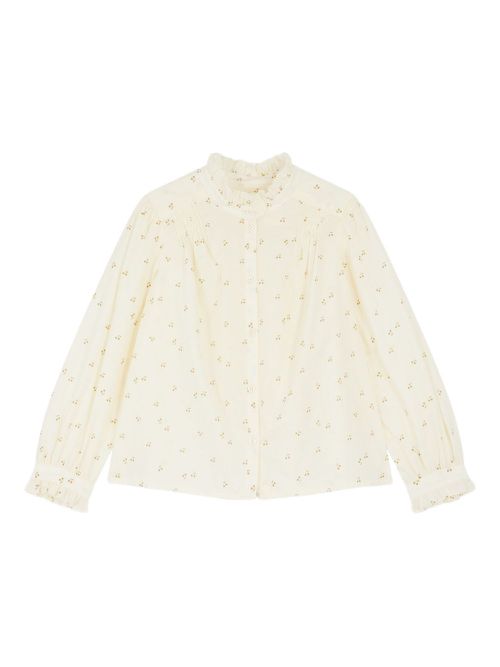 Ruffled cherry-patterned blouse - Neutrals