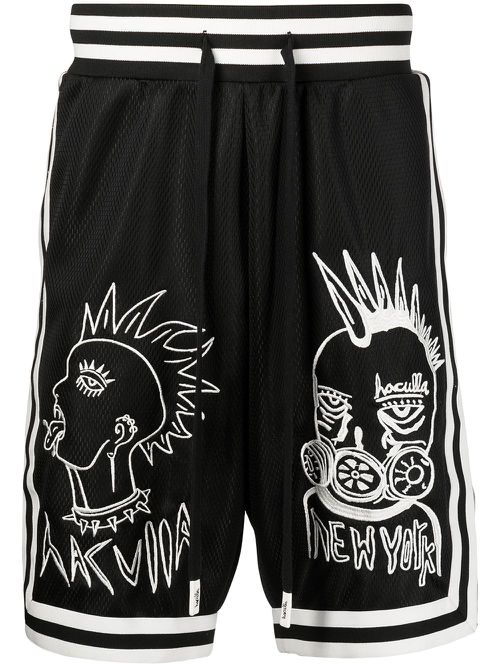 Embroidered mesh-panel basketball shorts - Black
