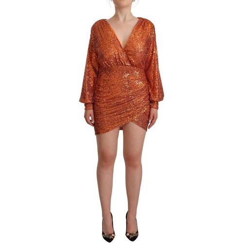 Aniye By Womens Orange Sequined Long Sleeves Mini Sheath Wrap Dre