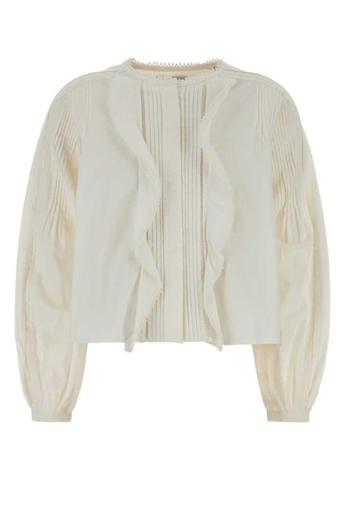 Pleated Cotton Lace Blouse — White
