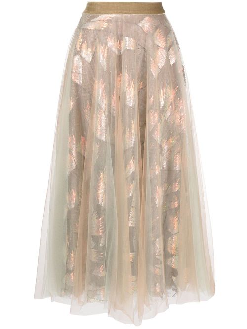 Tulle-overlay midi skirt - Silver