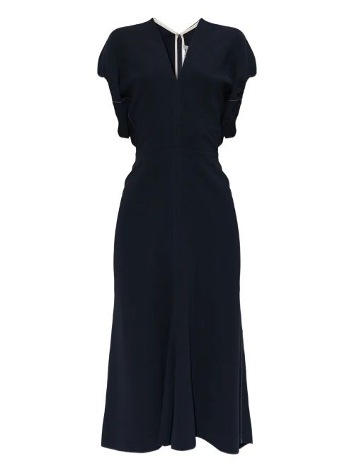 Blouson Detail V-Neck Midi Dress